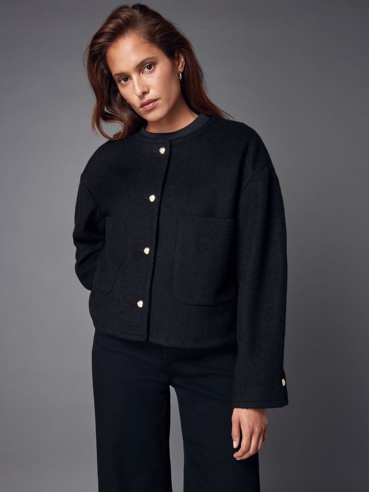 Black Textured Boucle Jacket With Wool - Image 1 of 6