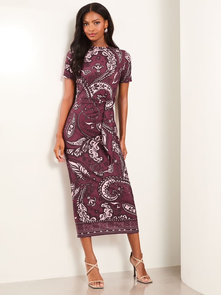 Lipsy Purple Short Sleeve Tie Side Maxi Dress - Image 1 of 4