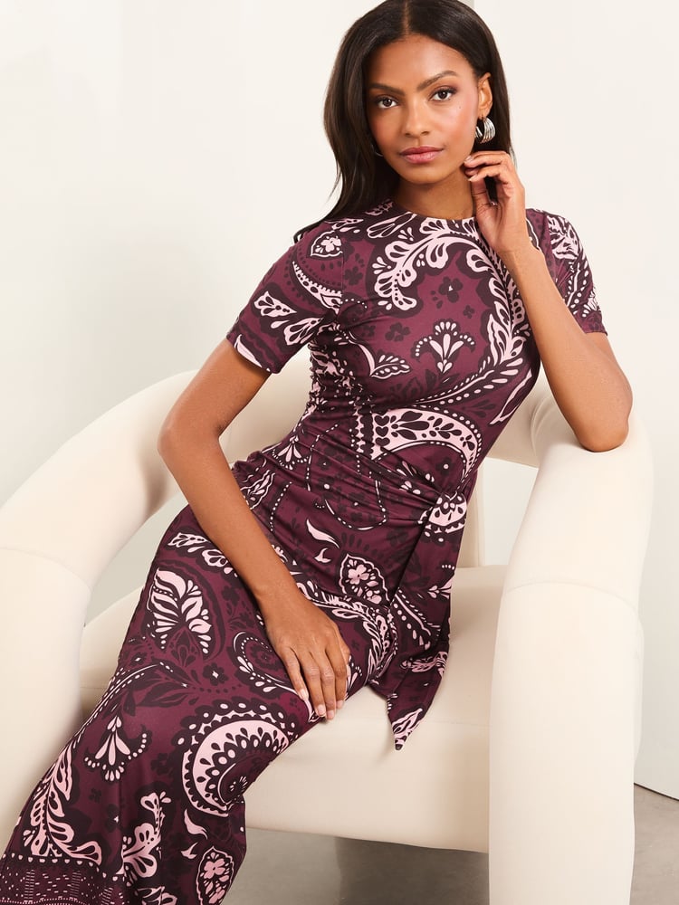 Lipsy Purple Short Sleeve Tie Side Maxi Dress - Image 2 of 4 Lipsy Purple Short Sleeve Tie Side Maxi Dress - Image 2 of 4