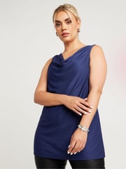 Yours Curve Blue LIMITED COLLECTION Textured Cowl Neck Top - Image 1 of 5