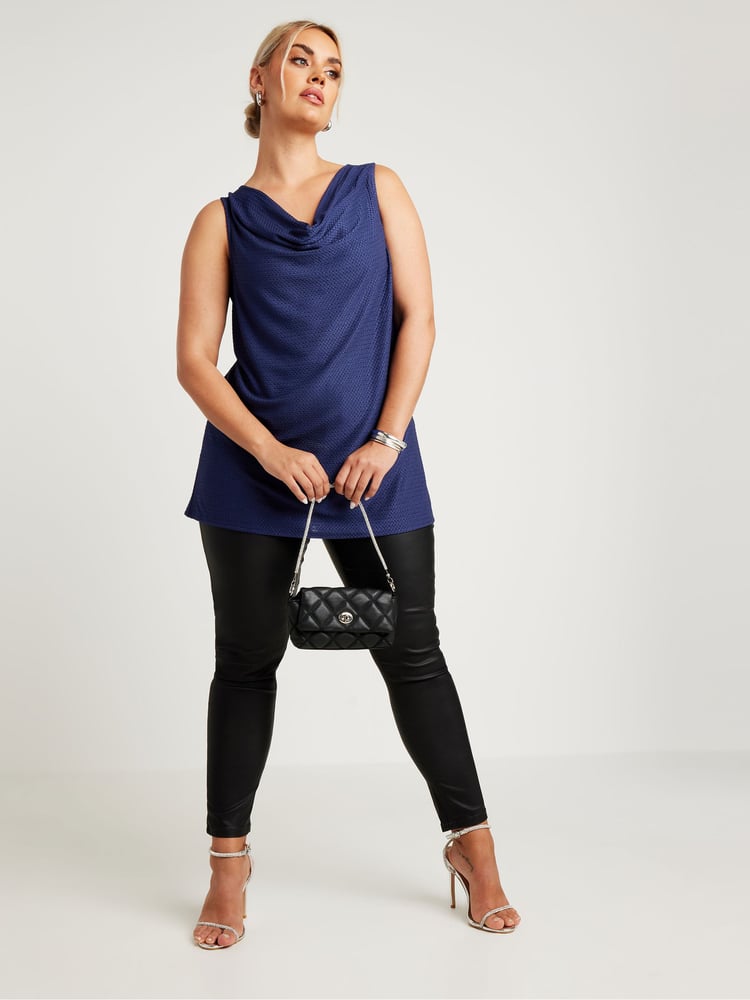 Yours Curve Blue LIMITED COLLECTION Textured Cowl Neck Top - Image 2 of 5