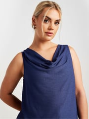 Yours Curve Blue LIMITED COLLECTION Textured Cowl Neck Top - Image 4 of 5