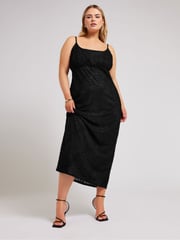 Yours Curve Black Animal Stretch Jacquard Slip Dress - Image 1 of 6
