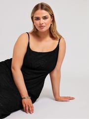 Yours Curve Black Animal Stretch Jacquard Slip Dress - Image 2 of 6