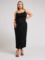 Yours Curve Black Animal Stretch Jacquard Slip Dress - Image 3 of 6
