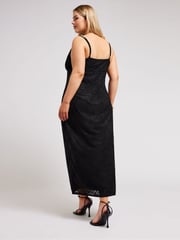 Yours Curve Black Animal Stretch Jacquard Slip Dress - Image 4 of 6