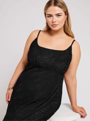 Yours Curve Black Animal Stretch Jacquard Slip Dress - Image 5 of 6