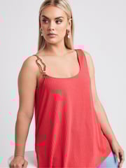 Yours Curve Red Limited Collection Metal Trim Ribbed Vest Top - Image 4 of 5