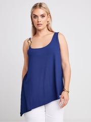 Yours Curve Blue Limited Collection Metal Trim Ribbed Vest Top - Image 2 of 6