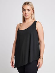 Yours Curve Black Limited Collection Metal Trim Ribbed Vest Top - Image 1 of 5