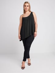 Yours Curve Black Limited Collection Metal Trim Ribbed Vest Top - Image 2 of 5