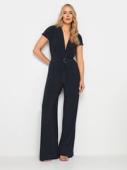 Long Tall Sally Blue ITY Pleated Belted Jumpsuit - Image 1 of 5