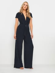Long Tall Sally Blue ITY Pleated Belted Jumpsuit - Image 2 of 5