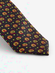 Black/Orange Pumpkin Slim Halloween Design Tie - Image 2 of 3