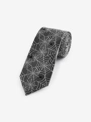 Grey/Silver Cobweb Slim Halloween Design Tie - Image 1 of 3