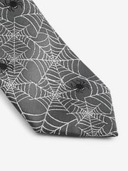 Grey/Silver Cobweb Slim Halloween Design Tie - Image 2 of 3
