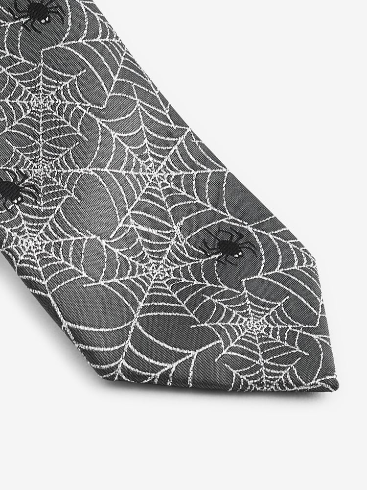 Grey/Silver Cobweb Slim Halloween Design Tie - Image 2 of 3