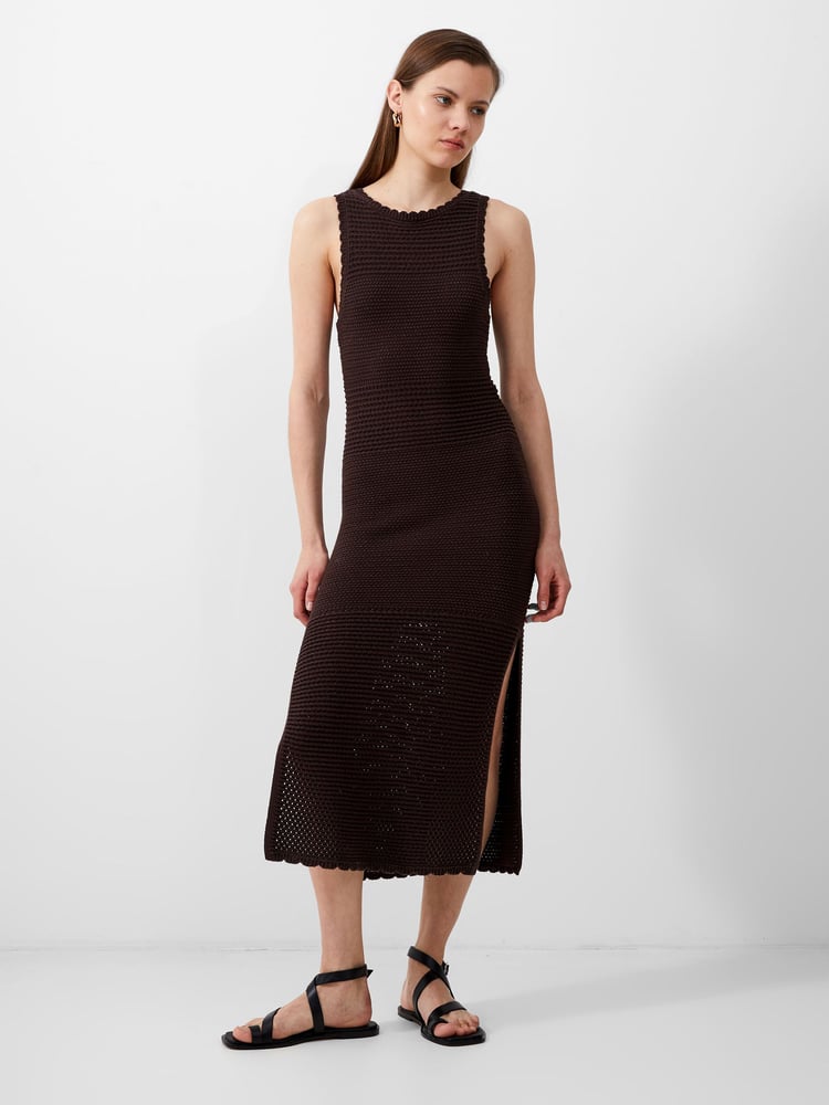 French Connection Brown 100% Cotton Momo Nellis Crochet Dress - Image 1 of 4