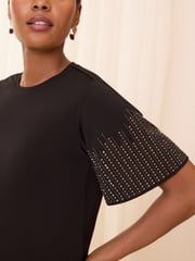 Love & Roses Black Rhinestone Sleeve Jersey T-Shirt - Image 2 of 4