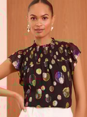 Love & Roses Black Metallic Petite Flutter Sleeve Shell Top - Image 1 of 4