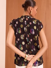 Love & Roses Black Metallic Petite Flutter Sleeve Shell Top - Image 2 of 4