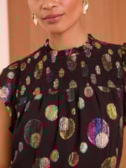 Love & Roses Black Metallic Petite Flutter Sleeve Shell Top - Image 4 of 4