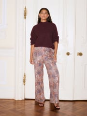 Pink Floral Sequin Wide Leg Trousers - Image 1 of 7