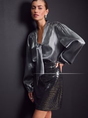 Silver Mini Sequin Skirt - Image 1 of 7