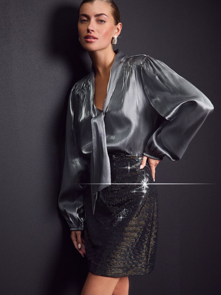 Silver Mini Sequin Skirt - Image 1 of 7