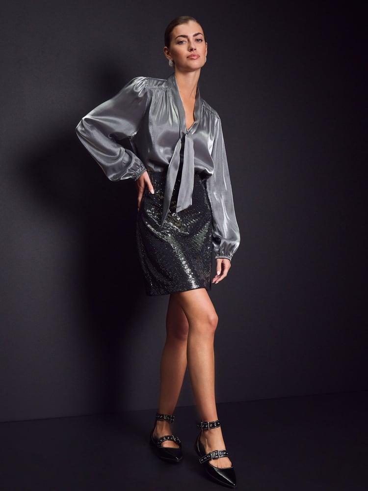 Silver Mini Sequin Skirt - Image 2 of 7