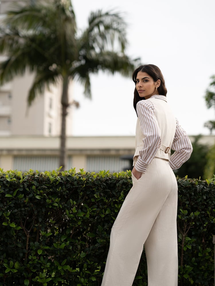 Yumi Natural Cotton And Ramie Wide Leg Trousers - Image 2 of 7