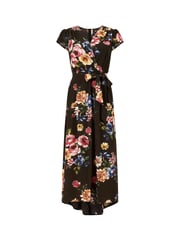 Mela Black Floral Wrap Over Dipped Hem Midi Dress - Image 6 of 6