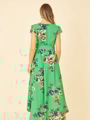 Mela Green Floral Wrap Over Dipped Hem Midi Dress - Image 4 of 5