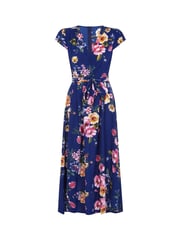Mela Blue Floral Wrap Over Dipped Hem Midi Dress - Image 4 of 4