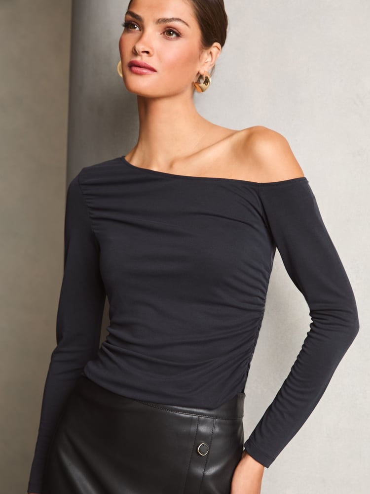 Lipsy Black Slinky One Shoulder Top - Image 1 of 4