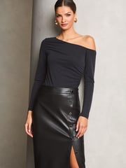Lipsy Black Slinky One Shoulder Top - Image 3 of 4
