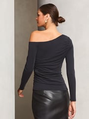 Lipsy Black Slinky One Shoulder Top - Image 4 of 4