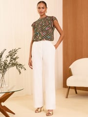 Love & Roses Khaki Green Floral Flutter Sleeve Shell Top - Image 3 of 4