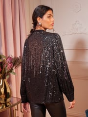 Love & Roses Black Ombre Sequin V Neck Long Sleeve Blouse - Image 3 of 4