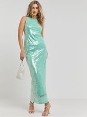 Simply Be Green Stretch Sequin Column Dress - Image 1 of 4
