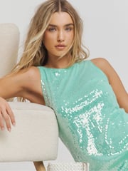 Simply Be Green Stretch Sequin Column Dress - Image 4 of 4