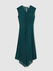 Reiss Teal Lyra Mesh Ruched Midi Dress - Image 2 of 5