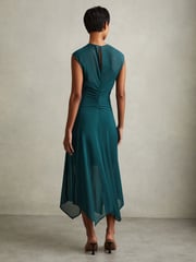 Reiss Teal Lyra Mesh Ruched Midi Dress - Image 4 of 5