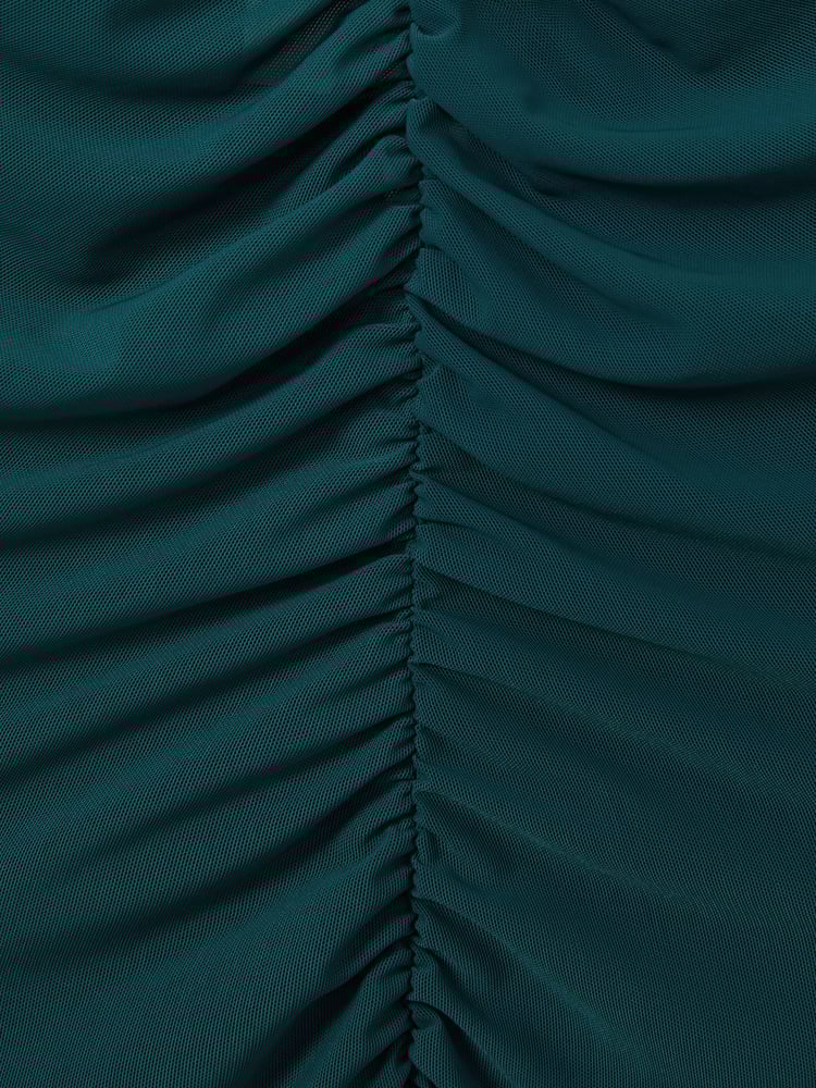 Reiss Teal Lyra Mesh Ruched Midi Dress - Image 5 of 5