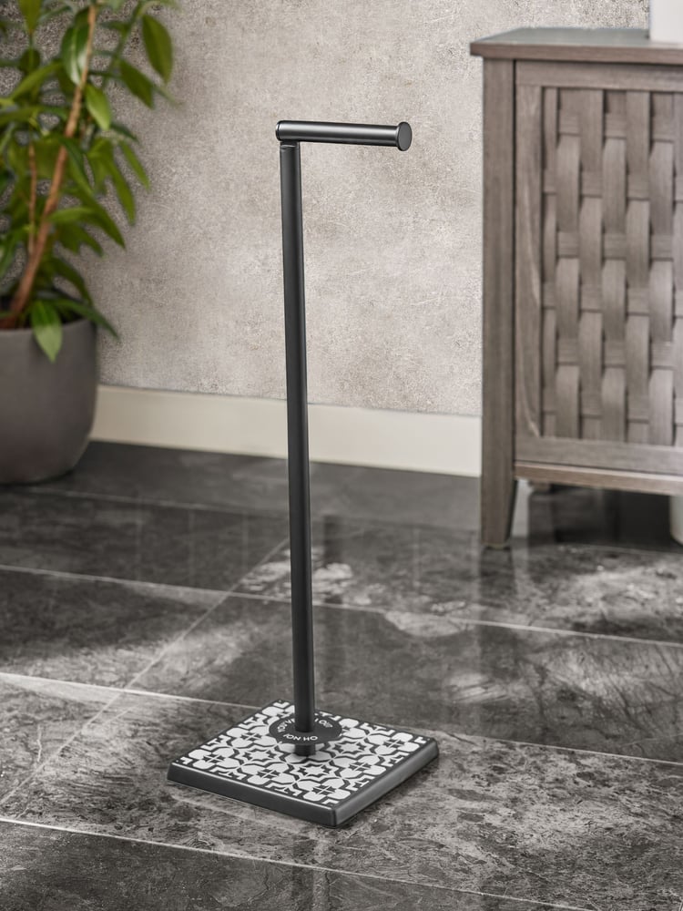 Black & White Geo Pivot Top Toilet Roll Holder - Image 2 of 7