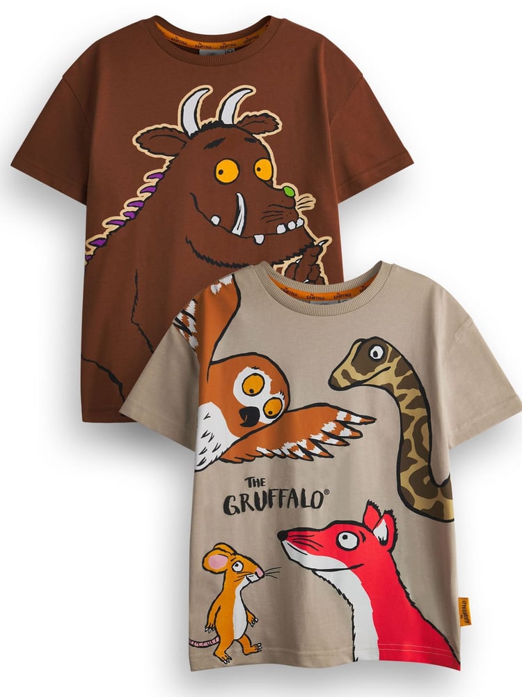 Vanilla Underground Brown Boys Gruffalo 100% Cotton T-Shirts 2 Pack - Image 1 of 6 Vanilla Underground Brown Boys Gruffalo 100% Cotton T-Shirts 2 Pack - Image 1 of 6