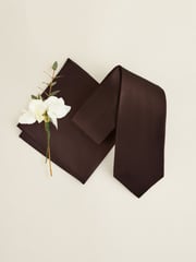 Chocolate Brown Silk Tie And Pocket Square Set - Image 2 of 6
