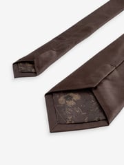 Chocolate Brown Silk Tie And Pocket Square Set - Image 4 of 6