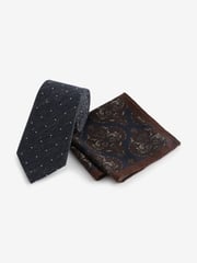 Navy Blue Polka Dot/Paisley Silk Tie And Pocket Square Set - Image 1 of 5