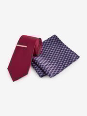 Red Slim Tie And Pocket Square Set - Image 1 of 5